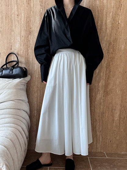 Luxi profile stacked stand collar deep V-neck white shirt Women's lazy batwing sleeve elegant large commuter shirt 9618