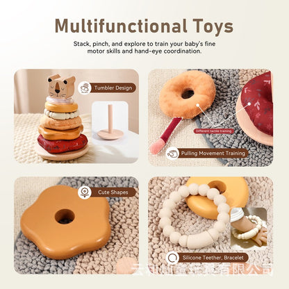 Amazon Baby Early Education Educational Lion Set Pillar Toy Wooden Toddler's Hands-on Brain Stacking Shape Building Blocks