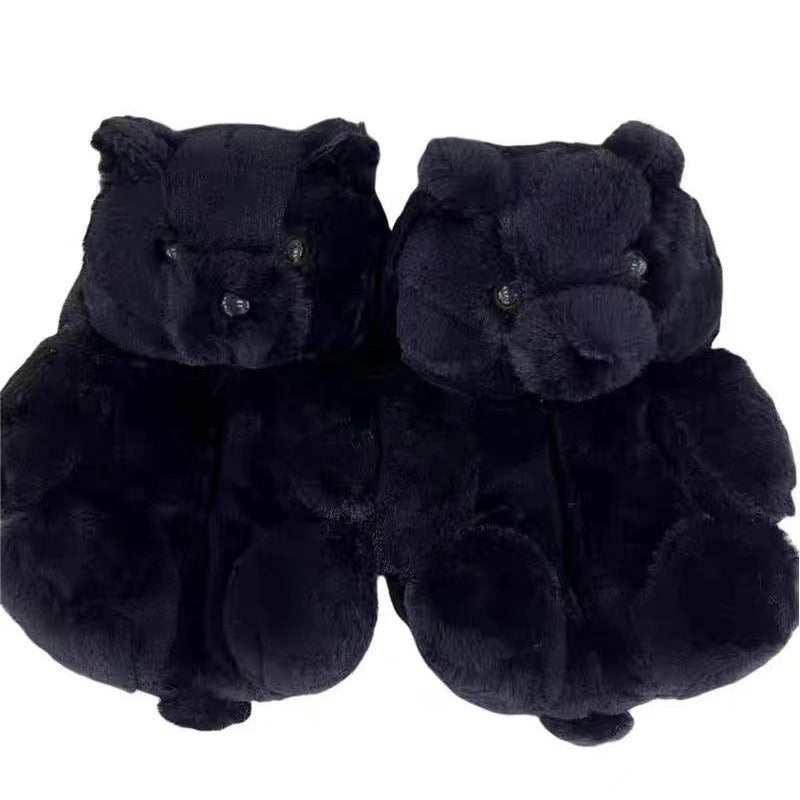 Cartoon Warm Teddy Bear Slippers Cute Little Bear Cotton Shoes Oversized Bear Indoor Home Shoes Winter Plush Wool Warm