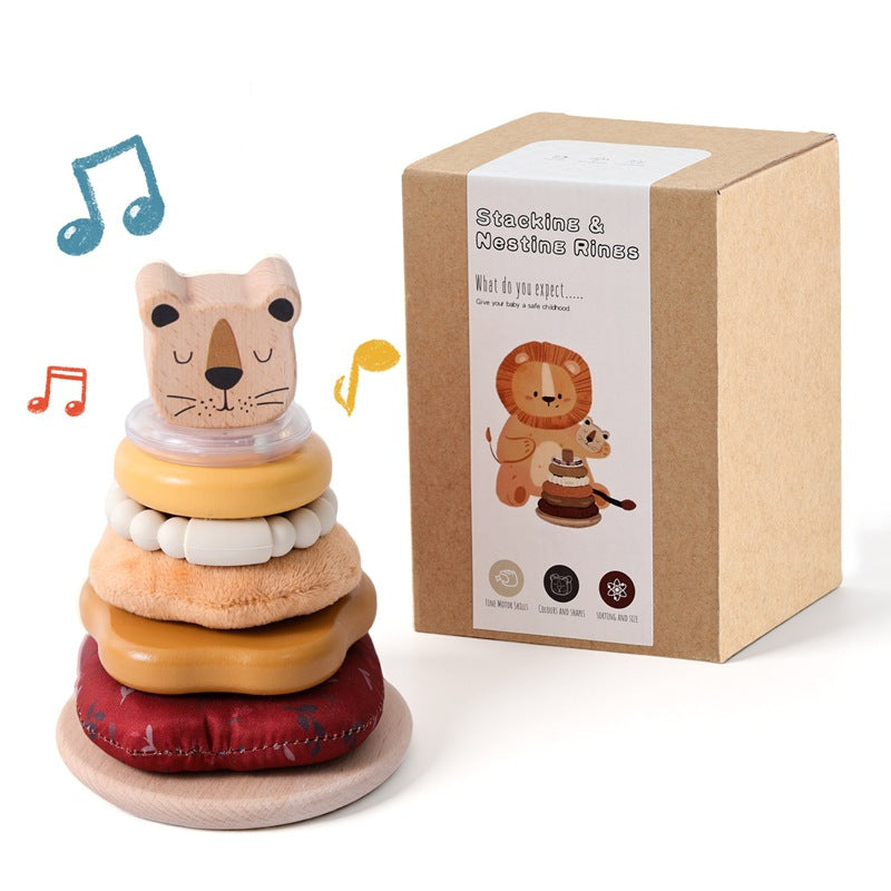 Amazon Baby Early Education Educational Lion Set Pillar Toy Wooden Toddler's Hands-on Brain Stacking Shape Building Blocks