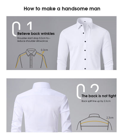 Cross-Border Four-Way Stretch Shirt Men's Shirt Wrinkle-Free and Anti-Wrinkle Amazon Export Thin Cardigan Long-Sleeved Shirt for Men