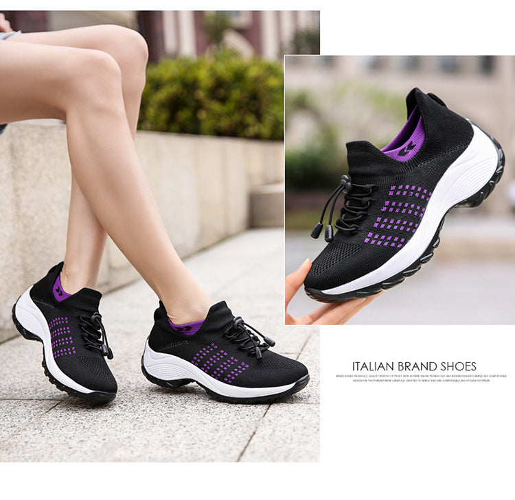 2025 Cross-Border New Large-Size Fly-Knit Mesh Shoes Trendy Mom Shoes Fashionable Sock Shoes Breathable Sports Women's Shoes
