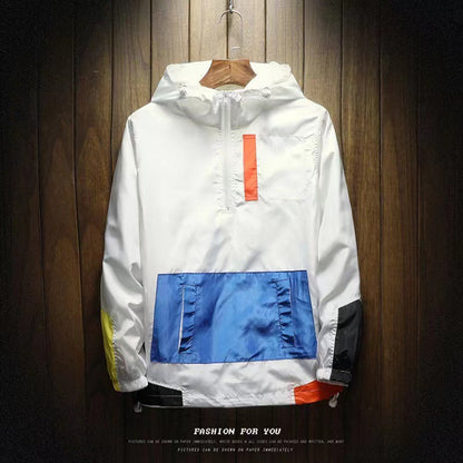 Men’s K-Style Hooded Jacket – Trendy Color-Block Loose Pullover Baseball Jacket, Casual Spring Outerwear