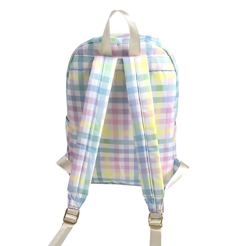 Cross-border Backpack Nylon Waterproof Rainbow Plaid Backpack Advanced Sense Niche Design Large Capacity Portable Backpack