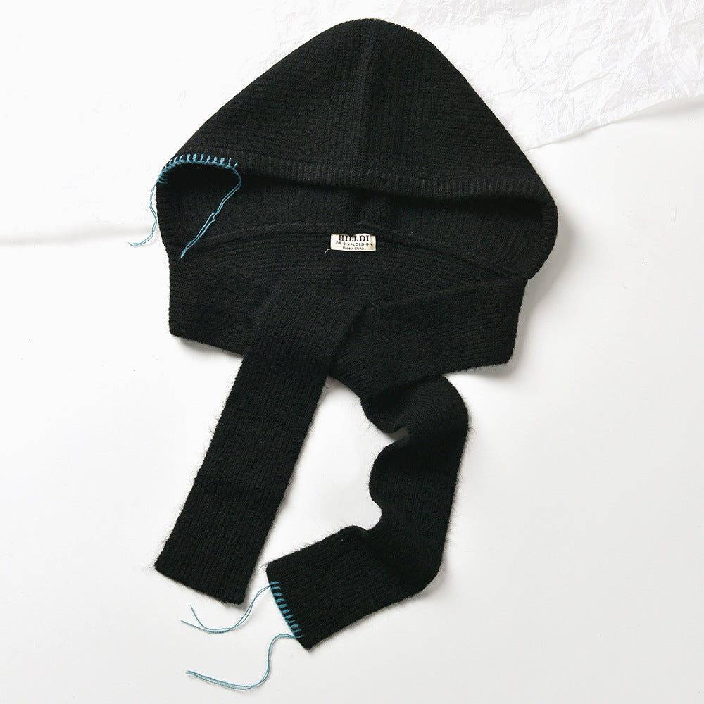 Autumn and winter new high-grade balaclava cap women's outer tie thick knitted warm earmuffs wool hat