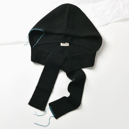Autumn and winter new high-grade balaclava cap women's outer tie thick knitted warm earmuffs wool hat