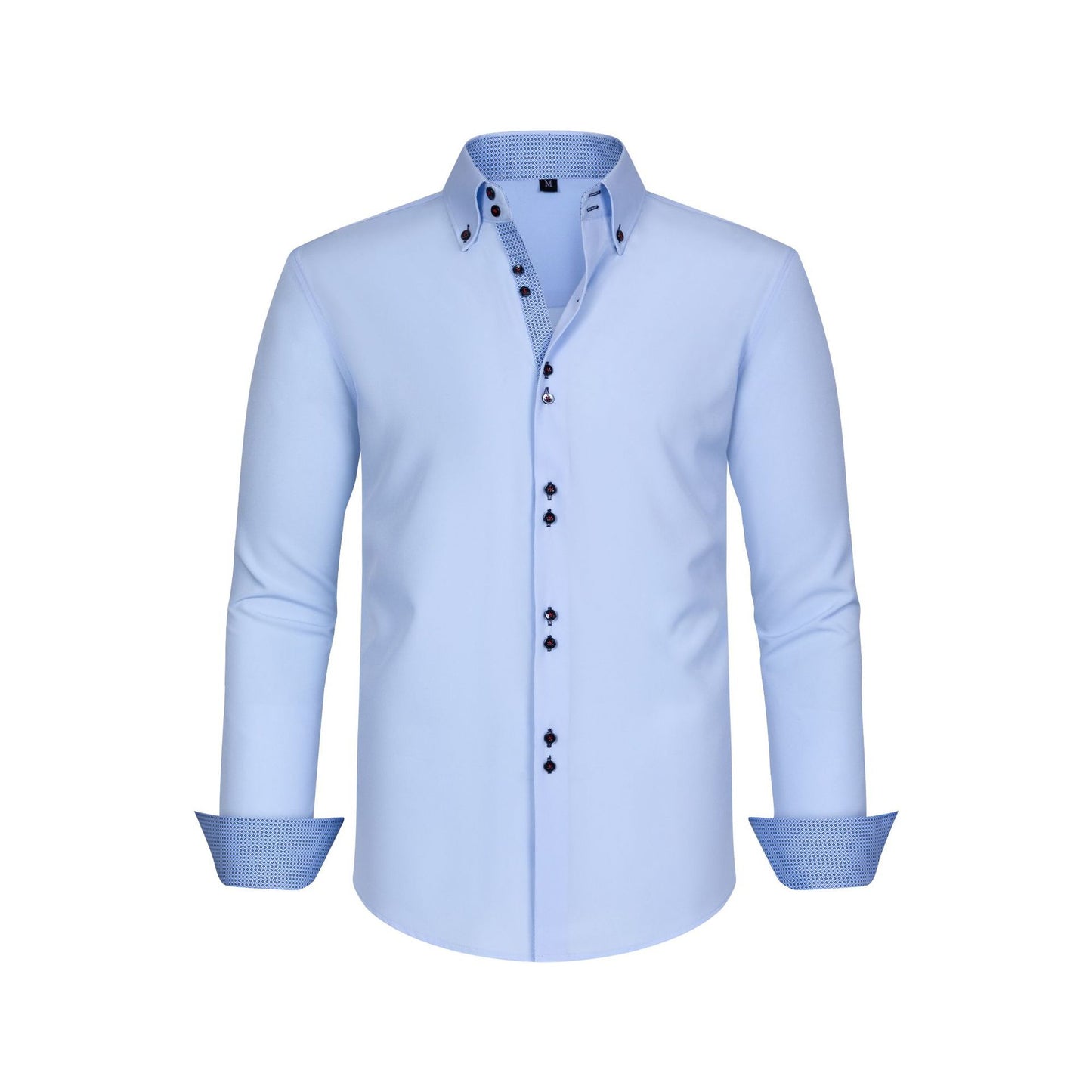 Cross-Border Four-Way Stretch Men's Shirt Polka Dot Color Matching Design Double-Breasted Shirt Men's Amazon Hot Style