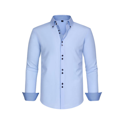 Cross-Border Four-Way Stretch Men's Shirt Polka Dot Color Matching Design Double-Breasted Shirt Men's Amazon Hot Style