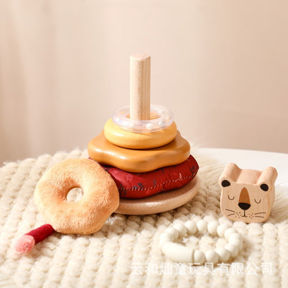 Amazon Baby Early Education Educational Lion Set Pillar Toy Wooden Toddler's Hands-on Brain Stacking Shape Building Blocks