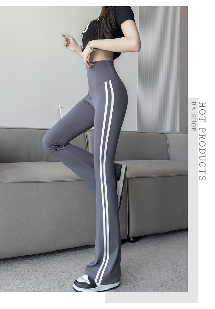 Plus Size Shark Bell Bottoms Spring Pants Women's Outer Wear Boot-Cut Pants Shark Pants High Waist Slim Side White Striped Women's Pants
