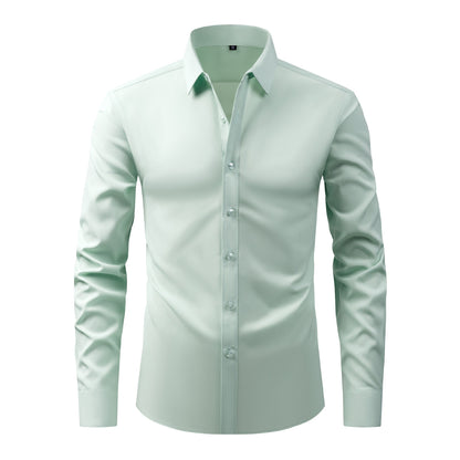 Cross-Border Four-Way Stretch Shirt Men's Shirt Wrinkle-Free and Anti-Wrinkle Amazon Export Thin Cardigan Long-Sleeved Shirt for Men