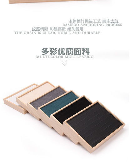 Simple solid wood small size hundred ring plate ring pair ring diamond ring silver ring ear studs storage display tray 48-bit plate