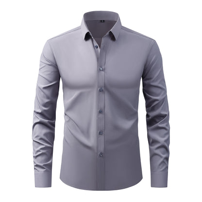 Cross-Border Four-Way Stretch Shirt Men's Shirt Wrinkle-Free and Anti-Wrinkle Amazon Export Thin Cardigan Long-Sleeved Shirt for Men