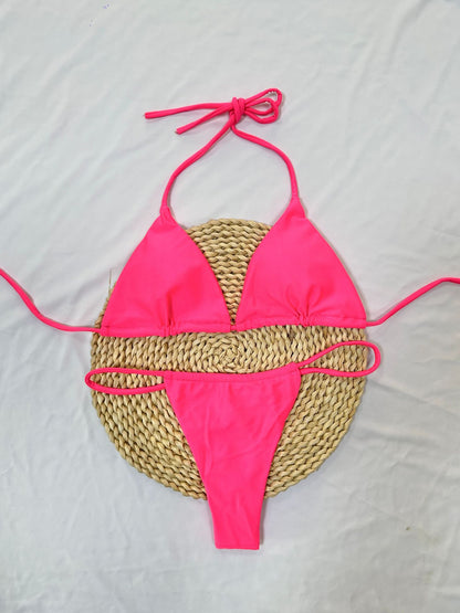 Women’s Solid Color Bikini Set – European & American Style Two-Piece Swimsuit with Stylish Split Design