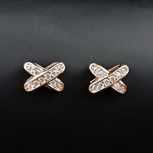 Amazon Minimalist Cool Style Zircon X-shaped Earrings for Women Simple Small Letter All-match Student Earrings e7501