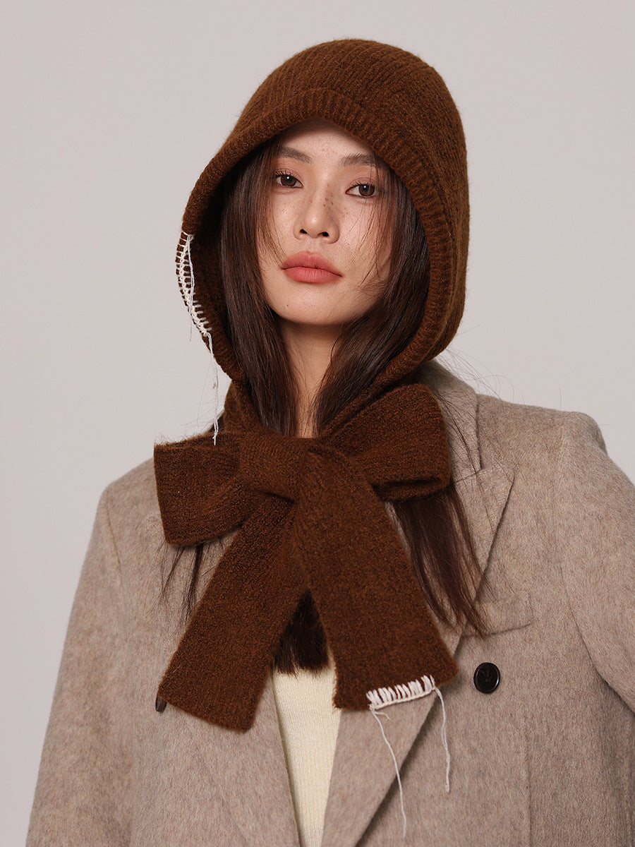 Autumn and winter new high-grade balaclava cap women's outer tie thick knitted warm earmuffs wool hat