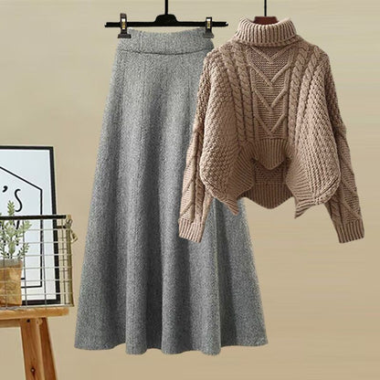 Autumn and Winter Women's Suit 2025 New Design High-Neck Knitted Sweater and Slimming Skirt Two-Piece Set