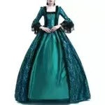 New Large Size Retro Palace Medieval Dress with Lace Splicing and Bell Sleeves for Women's Stage Performance, in Stock