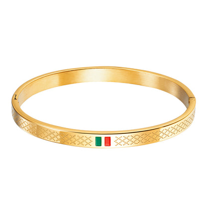 Cross-border stainless steel men's bracelet with red and green tape ring steel gold and black three color jewelry in stock wholesale