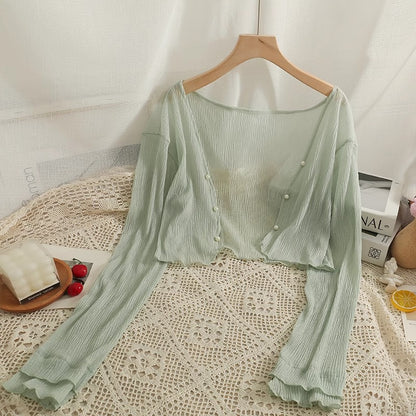 Mint Mambo Sunscreen Cardigan Women's Thin Small Shawl Summer Sling Skirt Outer Blouse Tulle Top
