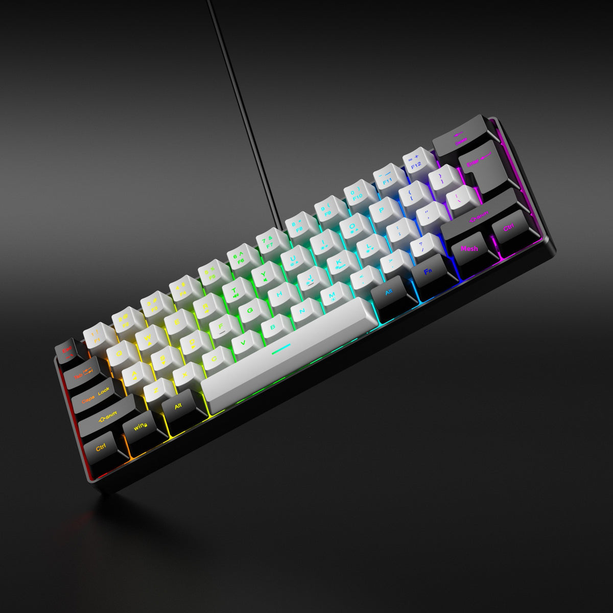 61 key RGB game wired keyboard mouse suit colorful MINI non-mechanical film black and white computer keyboard