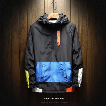 Men’s K-Style Hooded Jacket – Trendy Color-Block Loose Pullover Baseball Jacket, Casual Spring Outerwear