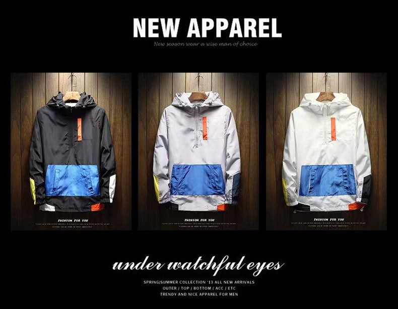 Men’s K-Style Hooded Jacket – Trendy Color-Block Loose Pullover Baseball Jacket, Casual Spring Outerwear