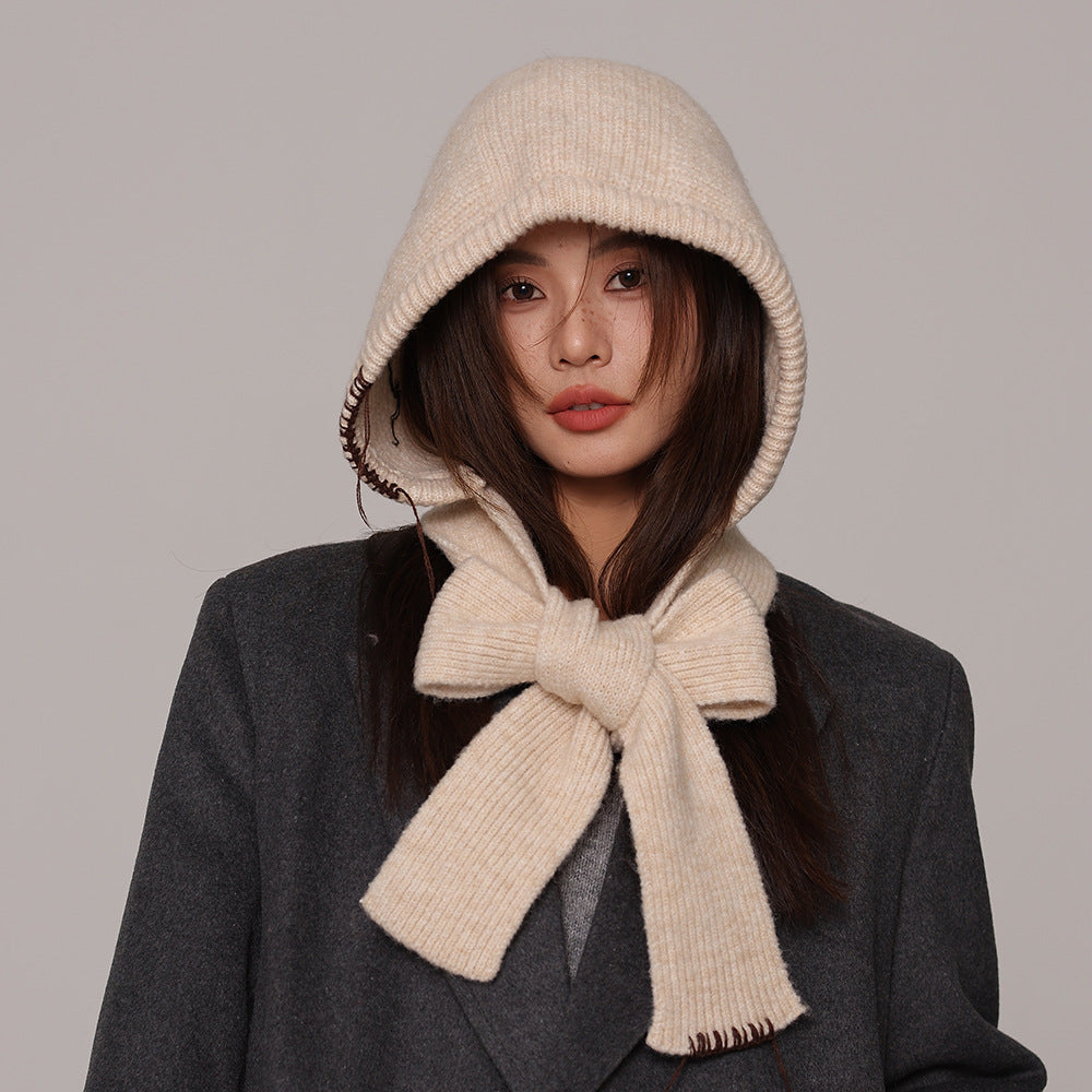 Autumn and winter new high-grade balaclava cap women's outer tie thick knitted warm earmuffs wool hat