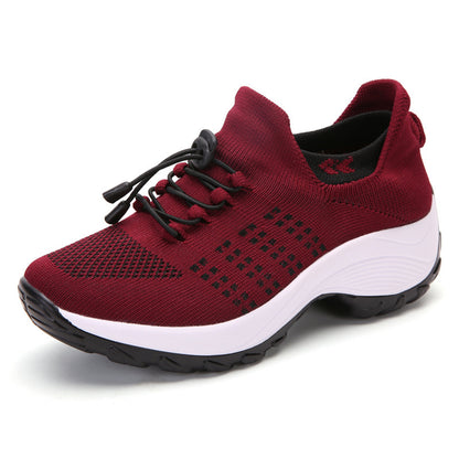 2025 Cross-Border New Large-Size Fly-Knit Mesh Shoes Trendy Mom Shoes Fashionable Sock Shoes Breathable Sports Women's Shoes