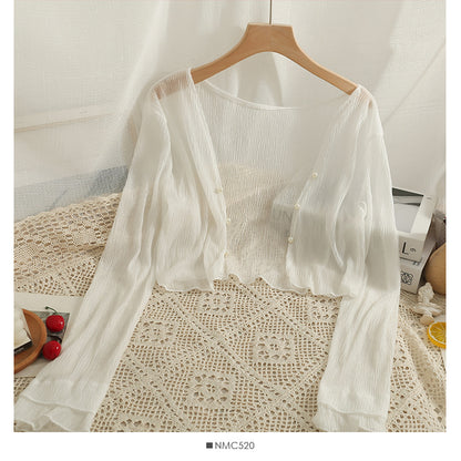 Mint Mambo Sunscreen Cardigan Women's Thin Small Shawl Summer Sling Skirt Outer Blouse Tulle Top