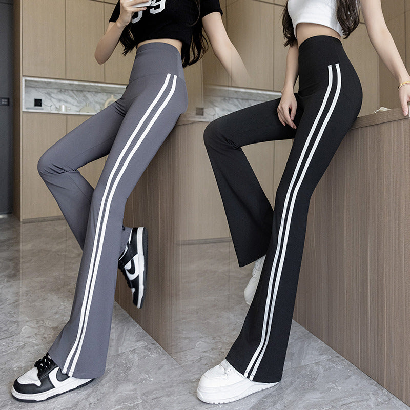 Plus Size Shark Bell Bottoms Spring Pants Women's Outer Wear Boot-Cut Pants Shark Pants High Waist Slim Side White Striped Women's Pants
