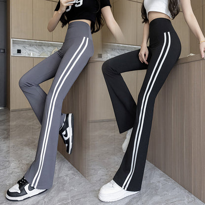 Plus Size Shark Bell Bottoms Spring Pants Women's Outer Wear Boot-Cut Pants Shark Pants High Waist Slim Side White Striped Women's Pants