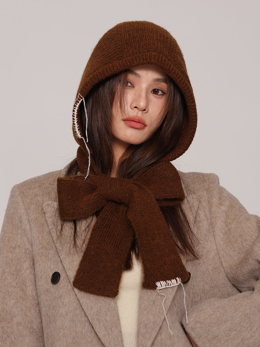 Autumn and winter new high-grade balaclava cap women's outer tie thick knitted warm earmuffs wool hat