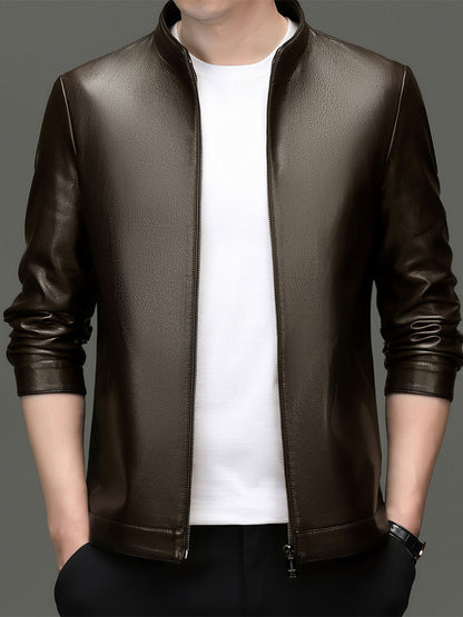 Innoobani | Popular Men's Stand Collar Ecological Leather Jacket High Quality Leather Jacket Men's Jacket | Thin and Thick Optional 2336