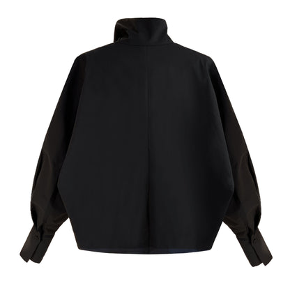 Luxi profile stacked stand collar deep V-neck white shirt Women's lazy batwing sleeve elegant large commuter shirt 9618