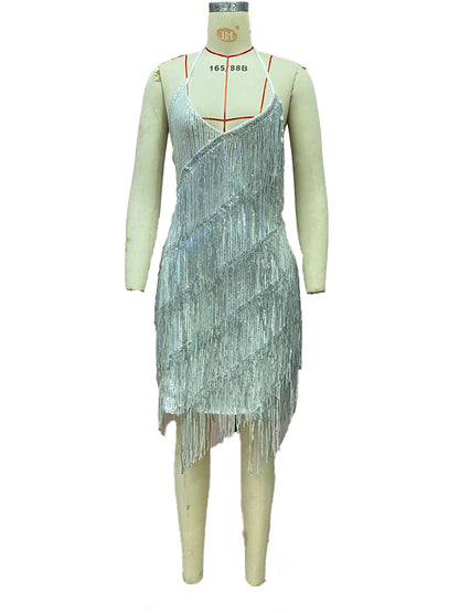 2025 Cross-Border European and American Independent Station New Direct Selling Halter Tassel Backless Hip-Covering A-Line High-Waisted Short Skirt Dress