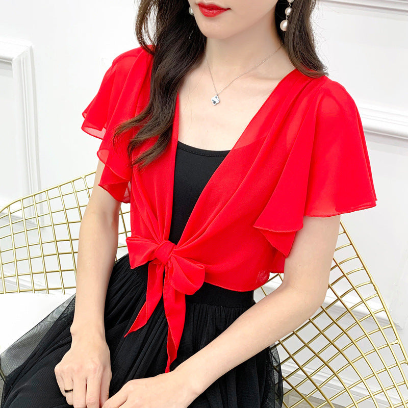 Summer Women’s Chiffon Sun Protection Cardigan – Lightweight Short-Sleeve Shawl Jacket