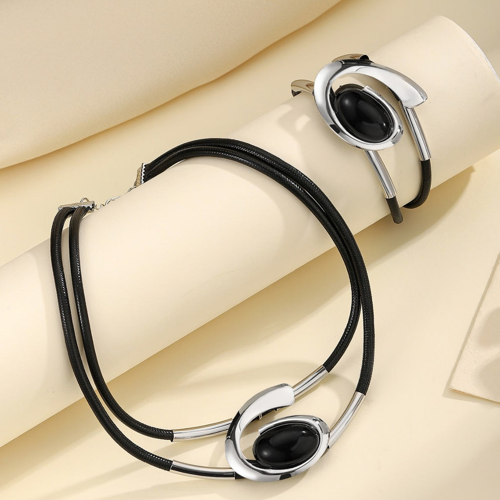 Bohemian Style Necklace Bracelet Set Black Acrylic Snail Set Combination Ladies Necklace Bracelet