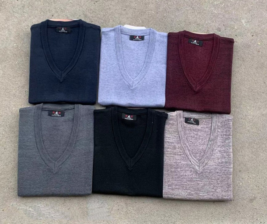 V-Neck New Middle-Aged Wool Vest Gentleman Men's Pullover Knitted Vest Business Knitted Knitwear Sleeveless Men