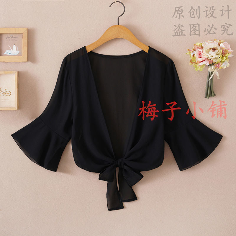 Summer Women’s Chiffon Sun Protection Cardigan – Lightweight Short-Sleeve Shawl Jacket
