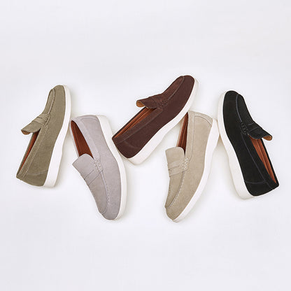 British Style Anti-Velvet Genuine Leather Frosted Loafers Men's Lazy Bean Shoes Slip-on Foil Casual Men's Shoes