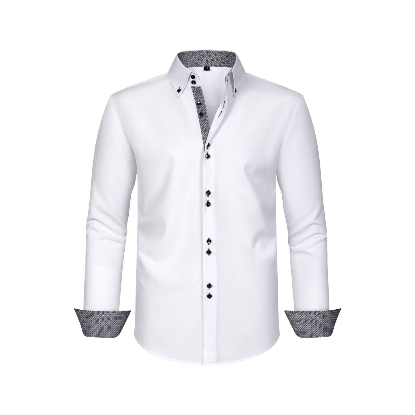 Cross-Border Four-Way Stretch Men's Shirt Polka Dot Color Matching Design Double-Breasted Shirt Men's Amazon Hot Style