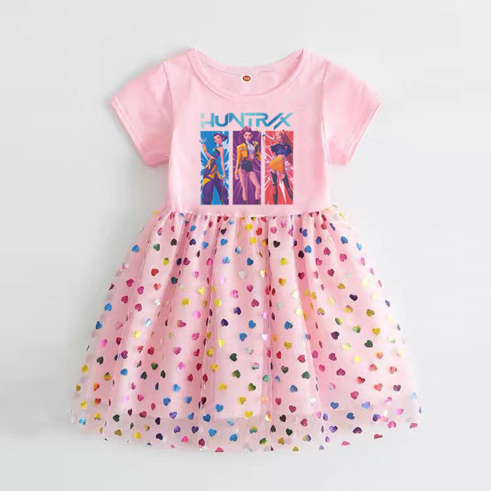 New Girls Dress Summer Short-Sleeved Princess Dress Children's Clothing Children's Gauze Skirt Girl Skirt Hunter Witch Group