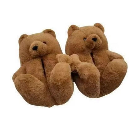 Cartoon Warm Teddy Bear Slippers Cute Little Bear Cotton Shoes Oversized Bear Indoor Home Shoes Winter Plush Wool Warm