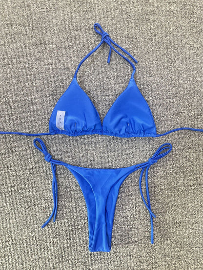 Manufacturers for Europe and the United States swimsuit strap high waist bikini solid color three-point sexy swimwear spot cross-border