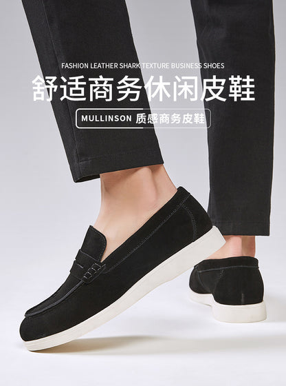 British Style Anti-Velvet Genuine Leather Frosted Loafers Men's Lazy Bean Shoes Slip-on Foil Casual Men's Shoes
