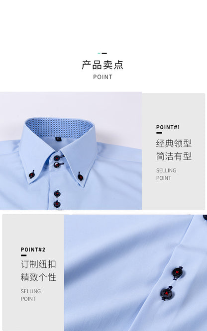 Cross-Border Four-Way Stretch Men's Shirt Polka Dot Color Matching Design Double-Breasted Shirt Men's Amazon Hot Style
