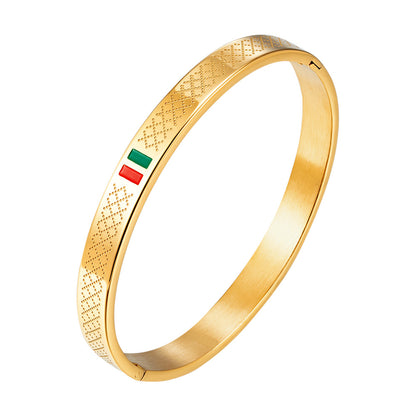 Cross-border stainless steel men's bracelet with red and green tape ring steel gold and black three color jewelry in stock wholesale