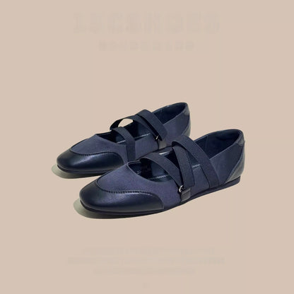 Spring and Autumn Shallow Square-Toe Flat Shoes for Women, 2026 New Model Mary Jane Ballet Shoes with Elastic Band, Silver Soft-Soled Single Shoes