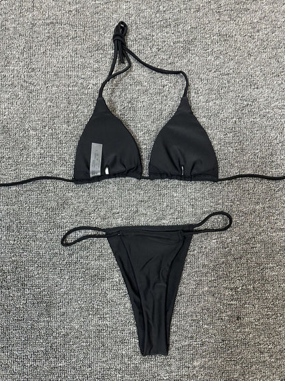 Women’s Solid Color Bikini Set – European & American Style Two-Piece Swimsuit with Stylish Split Design